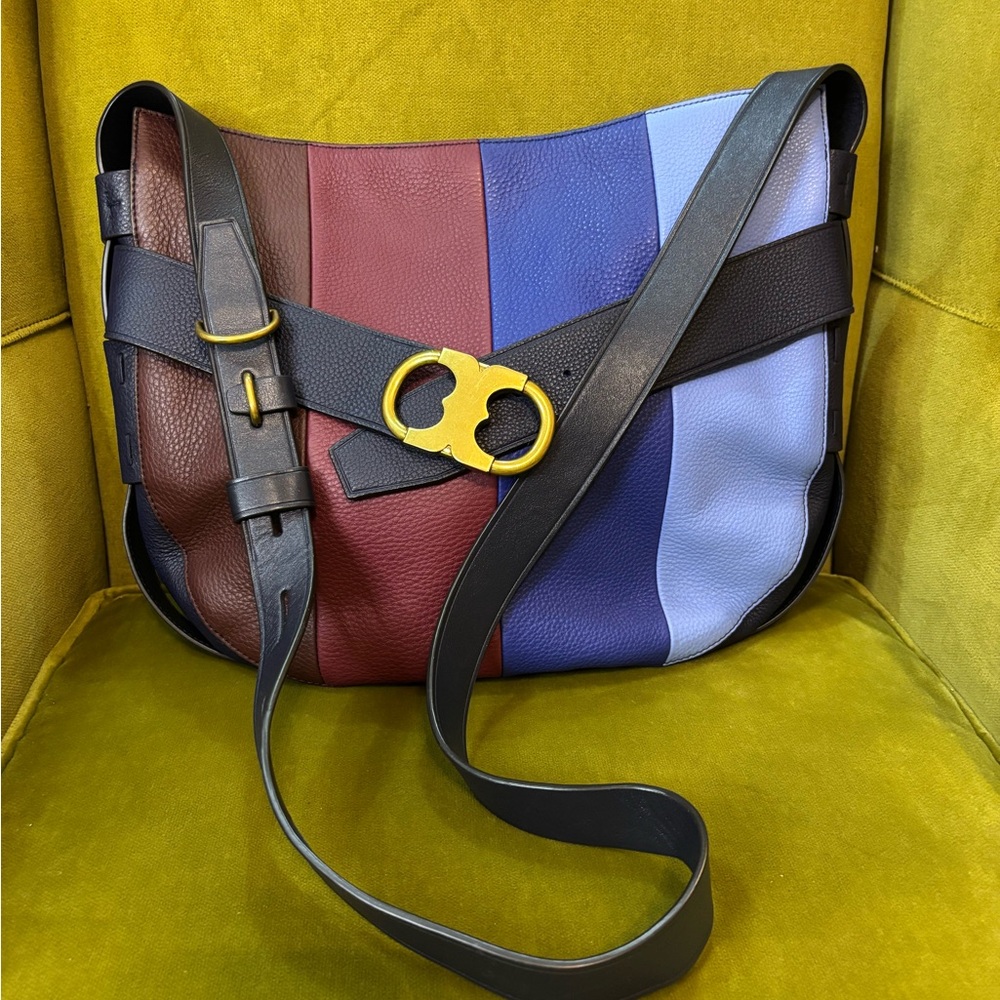 Tory Burch Gemini Link Belted Striped Hobo Crossbody